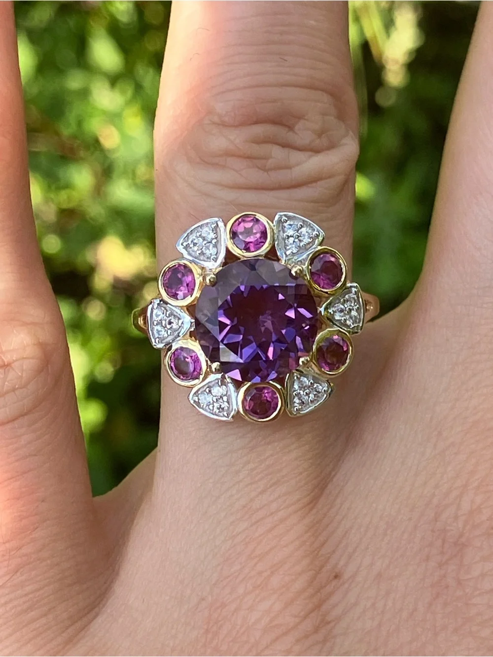 Brazilian Amethyst Rhodolite Garnet Ring Size 6.75